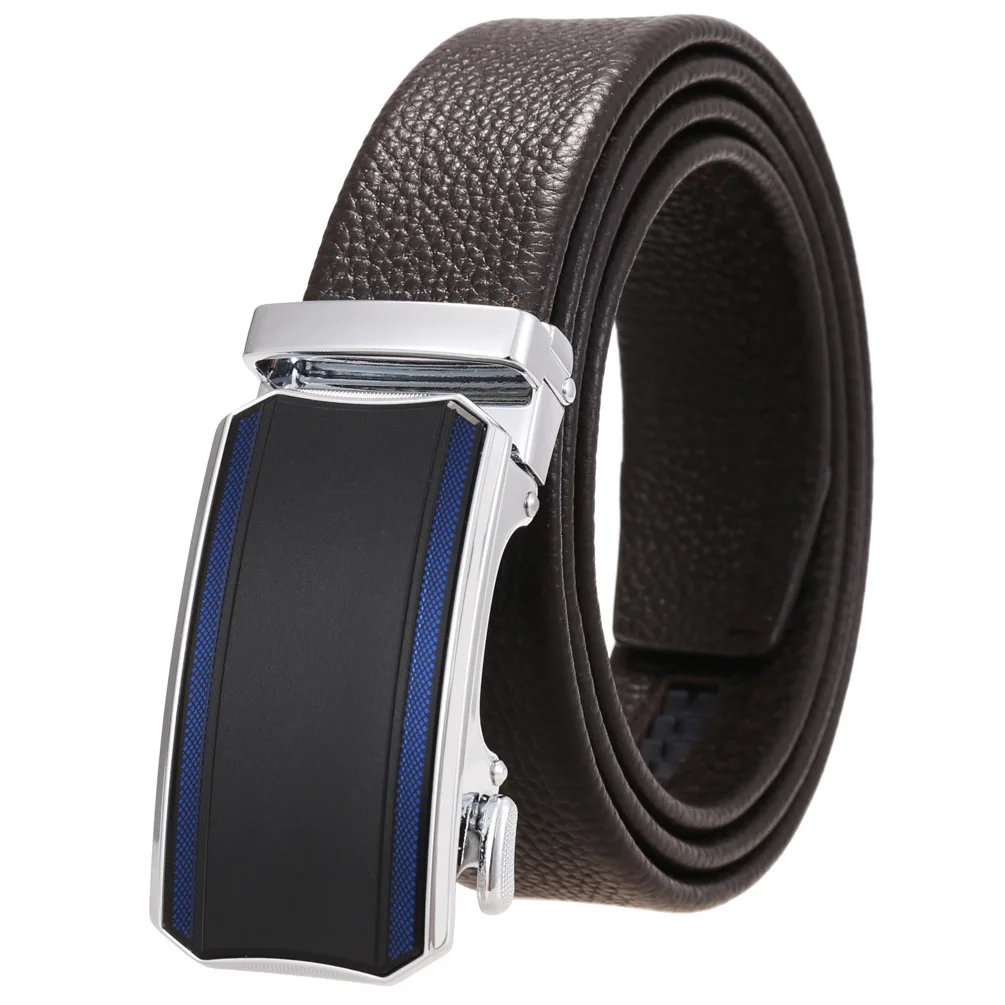 New Leather Belts for Men 3.5cm Width Brand Fashion Automatic Buckle Black Brown Genuine Leather Belt Men's Belts Zp136-24483-5