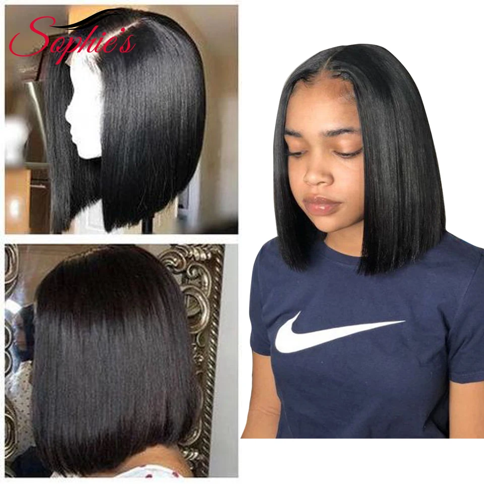 Sophie\'s Lace Closure Human Hair Wigs For Black Women Brazilian Straight Wig 13*1/4*4 Bob Lace Closure Wigs Pre Plucked Remy