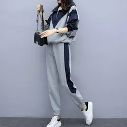 Women's Fashion Plus Size Clothing Sports Sweat Suit 2025 Autumn Winter New Loose Hooded Top And Pants 2 Two Piece Set For Women