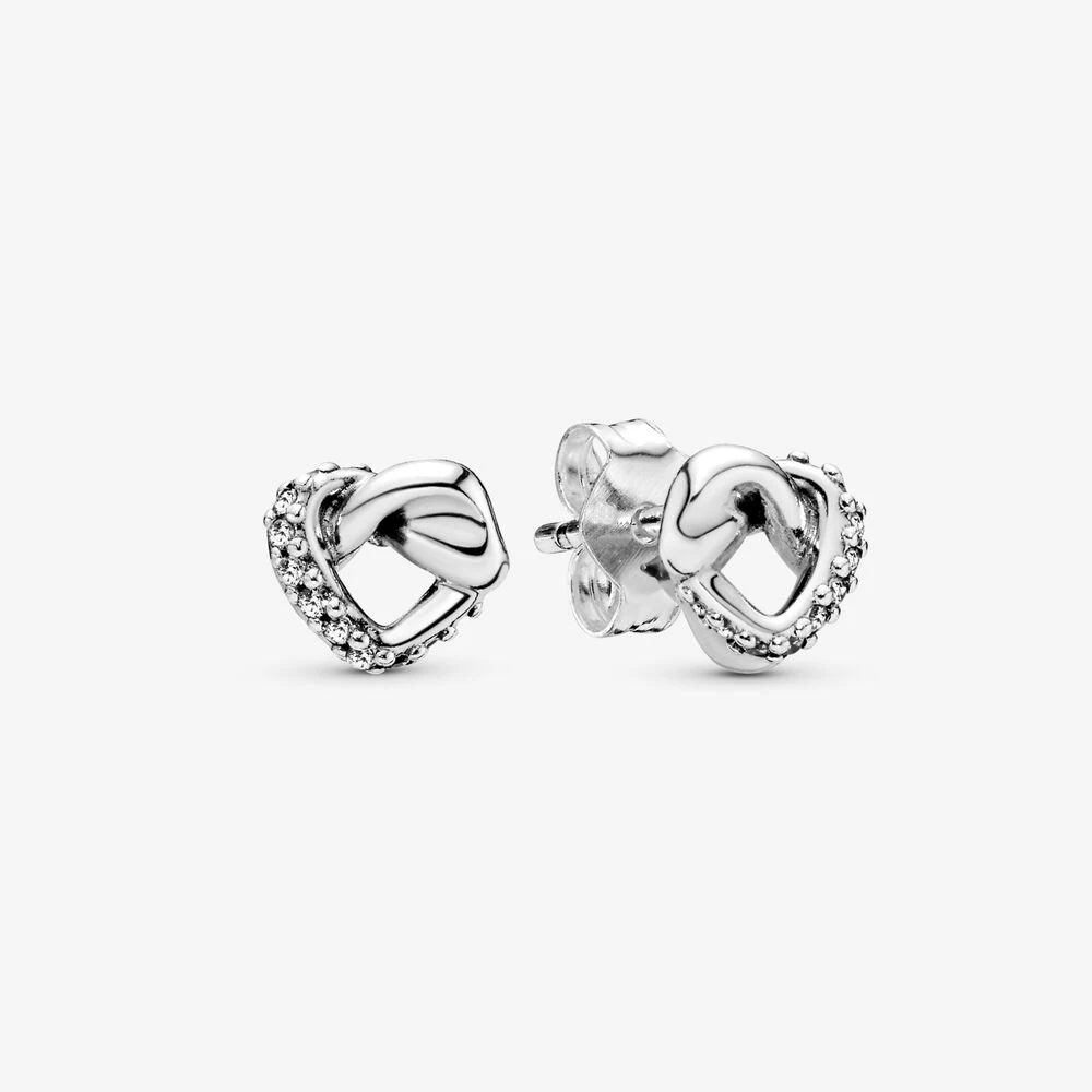

Authentic 925 Sterling Silver Clear CZ Knotted Heart Stud Earrings for Women Wedding Ear ring Fine Jewelry Brincos