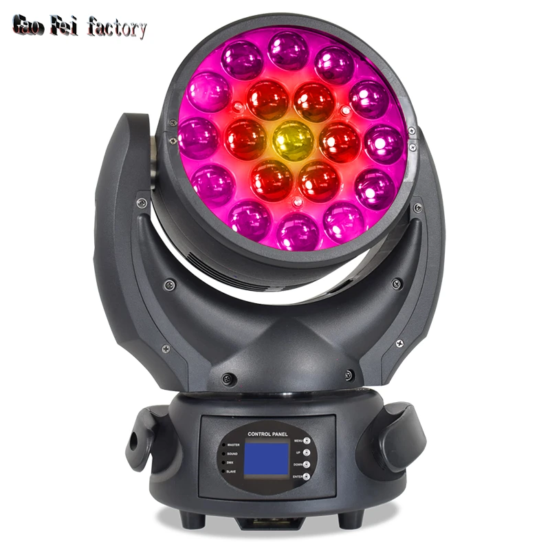 Lyre Zoom Wash Moving Head DMX DJ Light 19X15W RGBW Ring Control Stage Effect For Disco Bar Nightclub Concert Activities