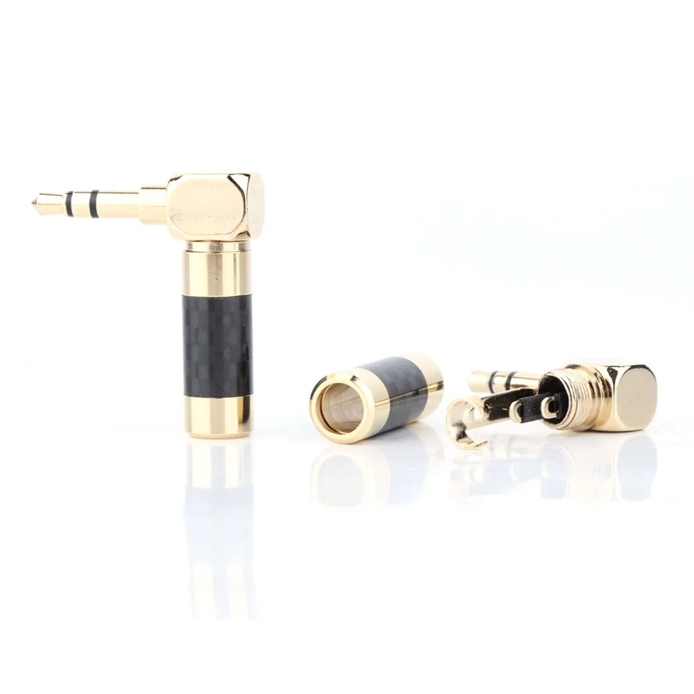 2 stücke Carbon Faser 3,5mm Jack Vergoldet 3,5mm Stecker 90 grad winkel Adapter Männlichen Stereo Audio Jack stecker Für Kopfhörer Kabel – Detail 5