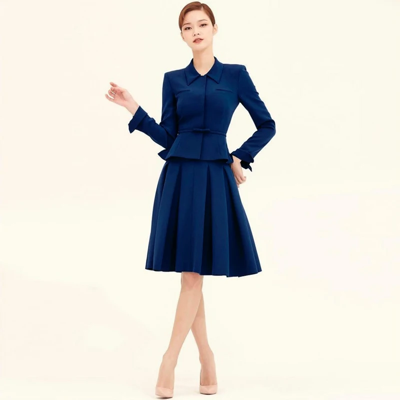 Designer High Quality Fashion New Spring Autumn Women Sets Long Sleeve Jacket Top Pleated A-line Skirt Office Elegant Party Suit