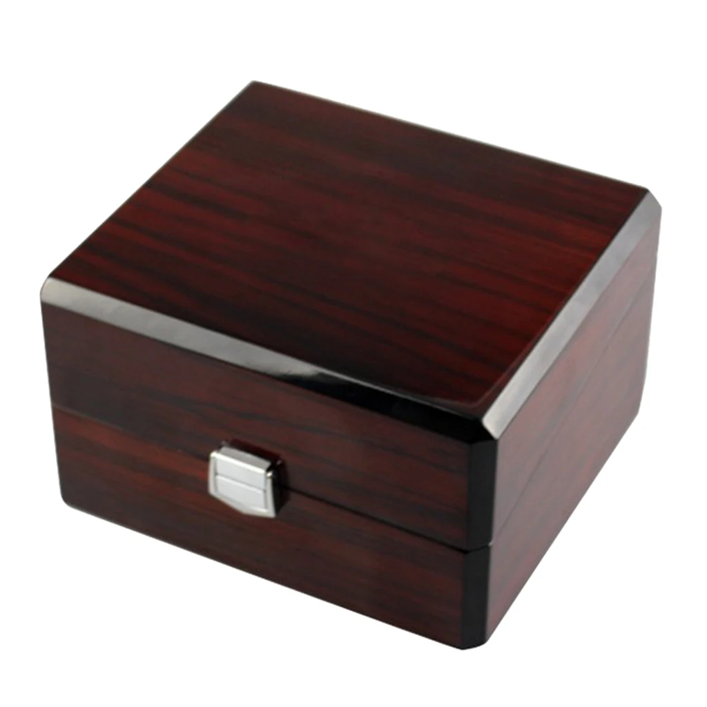 Premium Brown Wood Watch Box Single Slot Jewelry Storage Holder Square