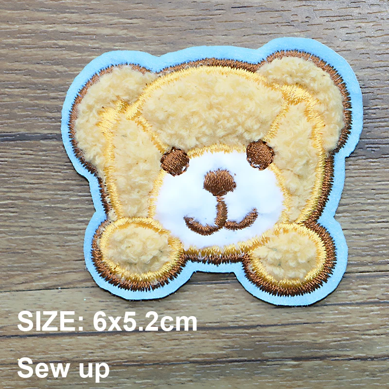 Cute Fashion Brown White Bear Chenille Icon Towel Embroidery Applique Patches for Clothing DIY Sew up Badge on the Backpack