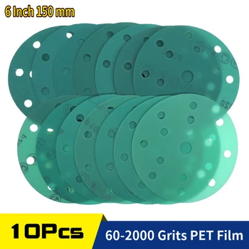5/10 יחידות דיסק חישוק ולולאה 6 אינץ '15 חורים 60 עד 2000 גריט פוליאסטר סרט 150MM נייר שמירה יבש ורטוב למכונת חישוק אורביטלית