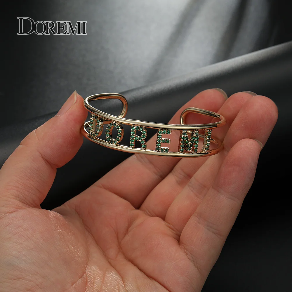 DOREMI 9mm 5colors Crystal Hollow Name Bangle with stone Bar Bracelet Custom Name Personalized Bracelets Rhinestone for Gift