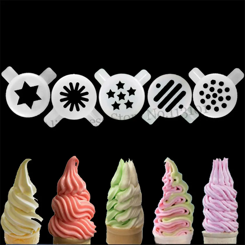 5 Types Ice Cream Shape Nozzle Lids Magic Modelling Caps Spare Part Replacement Soft Ice Cream Machines 29mm Inner Diameter