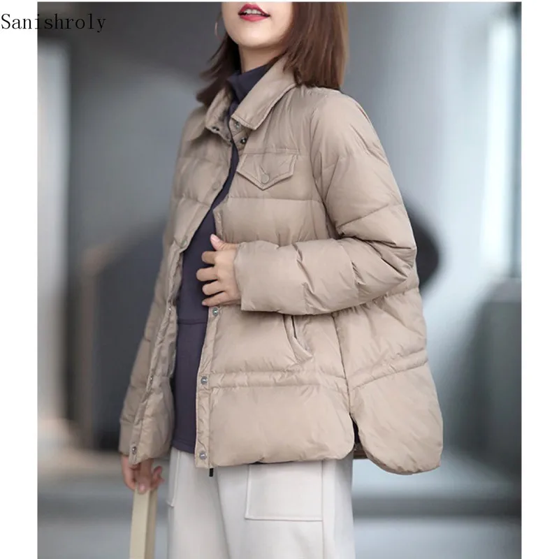 Manteau en duvet de canard blanc pour femme, veste décontractée, ample et chaude, avec col, poches, parka, hauts courts, mode automne hiver 90%