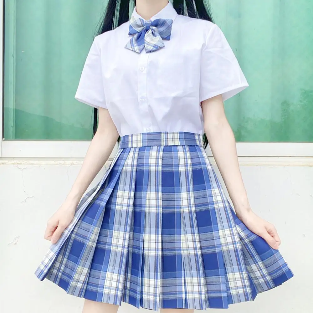 Nouvel uniforme scolaire complet pour filles, jupes plissées, uniforme scolaire japonais, jupe à carreaux taille haute, ligne a, uniformes JK Sexy pour femmes