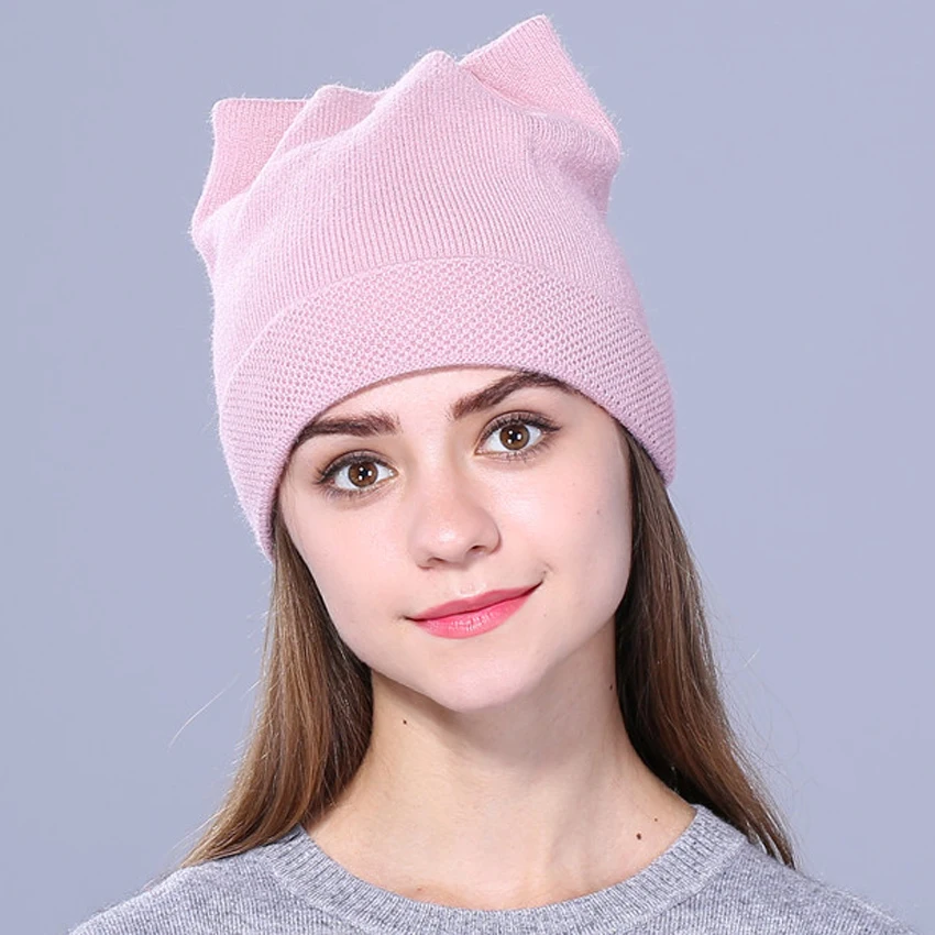 

Xthree solid women autumn winter knitted hats cute kitty beanie hat for women girls winter wool cap Skullies gorras