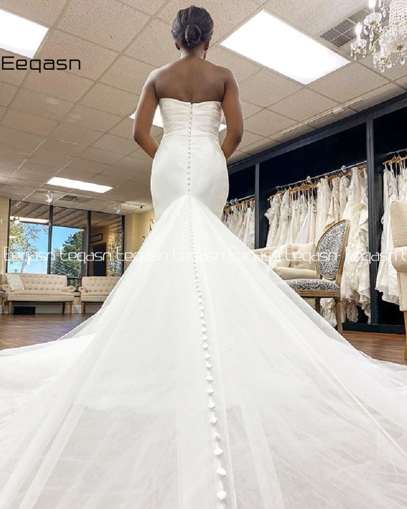 Customized African Mermaid Wedding Gowns Vestido De Noiva Black Women Girl Long Bridal Dresses with Train Custom Gelinlik