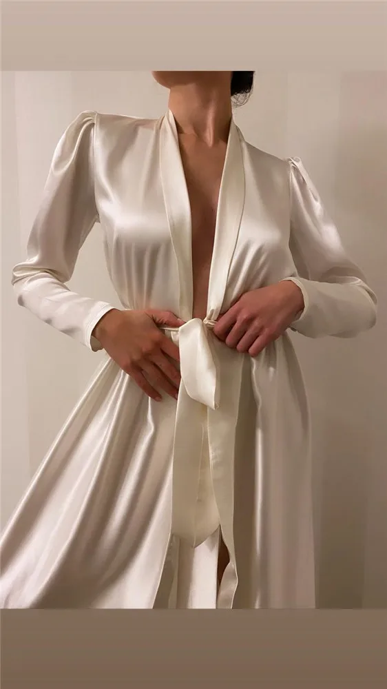 Peignoir d'hiver en satin sur mesure pour femme, chemise de nuit à manches longues, vêtements de nuit pour patients, robe Boudoir