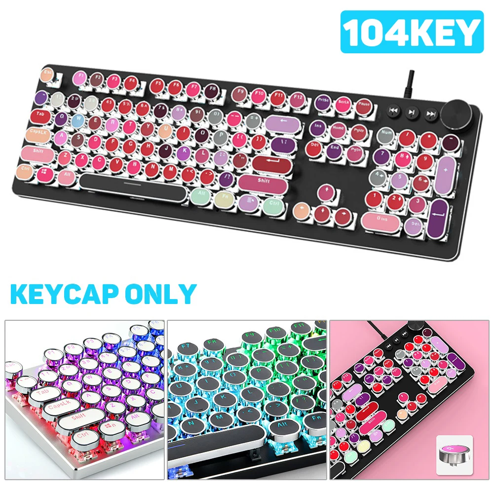 Mechanical Keycaps Gaming Keyboard Steampunk Typewriter Round Key Cap 104 Keys for Cherry MX Mechanical Keyboard