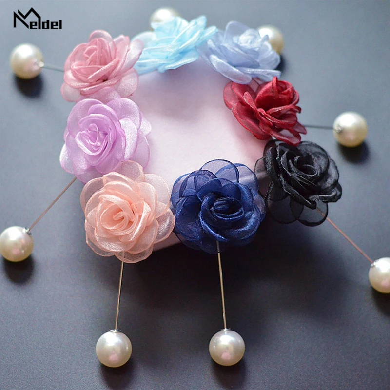 Meldel Corsage Groom Wedding Boutonniere Simple Rose Flower Fake Pearl Brooch Party Prom Meeting Corsage Lapel Pin Buttonhole