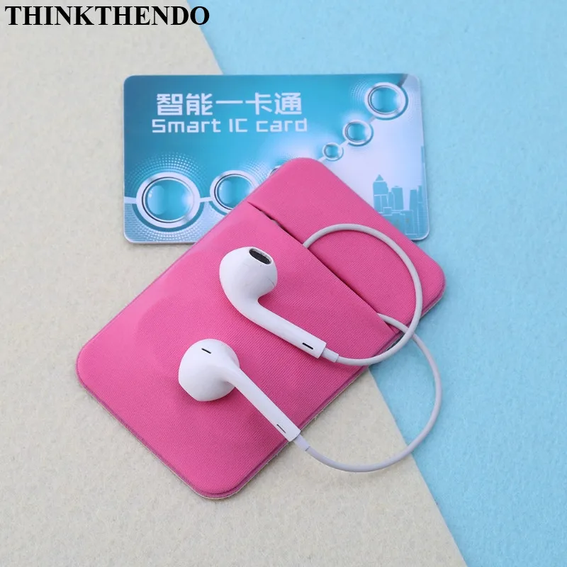 Mobile Phone Credit Card Wallet Holder Pocket Stick-On Adhesive Elastic Tool