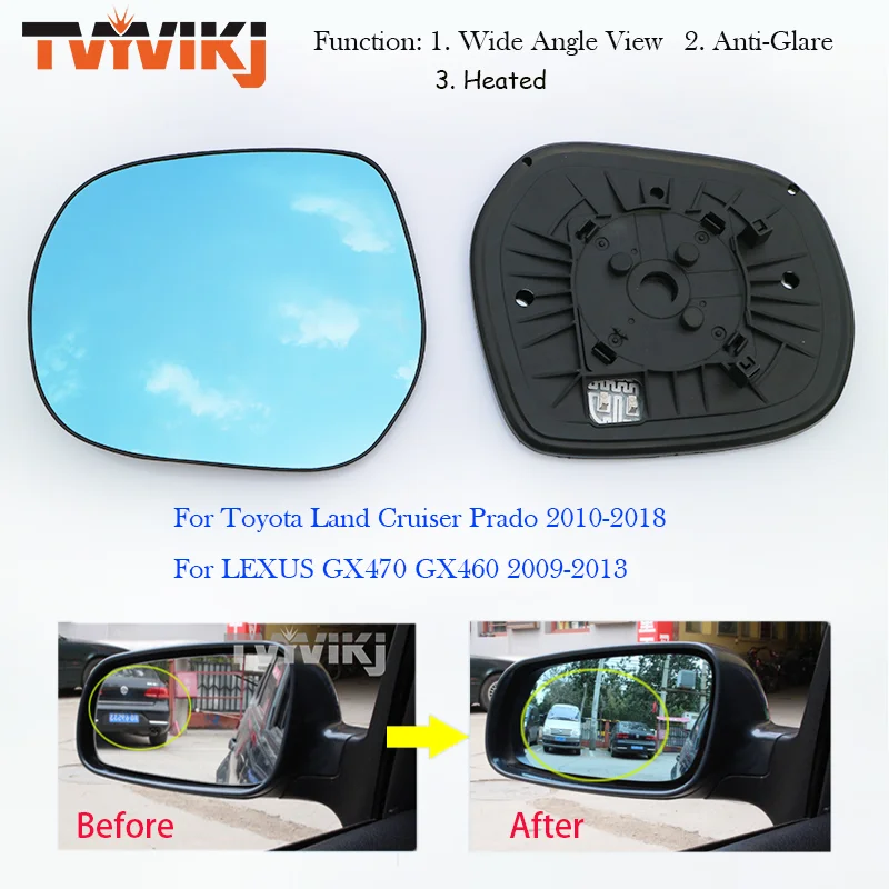 1 pair Side Rearview Mirror Blue Glass Lens For Toyota LAND CRUISER PRADO LEXUS GX460 Wide Angle View anti glare car mirrors