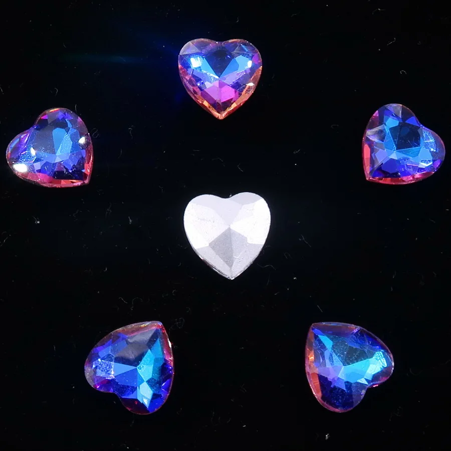 Glaskristall 10mm 20 Stück Herzform Regenbogen & Jelly Candy AB Farben Spitze Rückseite zum Aufkleben Strassperlen Applikation DIY Verzierung – Detail 4
