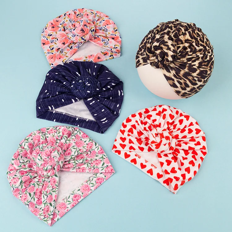 Newborn Infant Baby Mom Turban Hat Bows Flower Head Wrap Leopard India Hat Cotton Girl Boy Cap Parent-child Suit Beanie