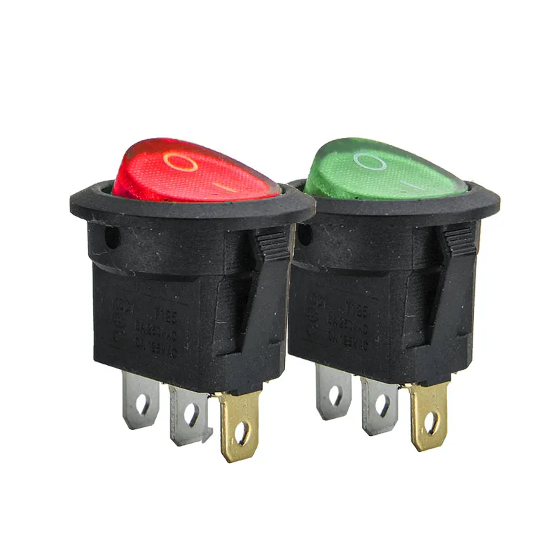 

10/20pcs KCD1 light 3-pin 23mm SPST 250V 6A marine switch round switch embedded LED rocker switch with light withlight copper