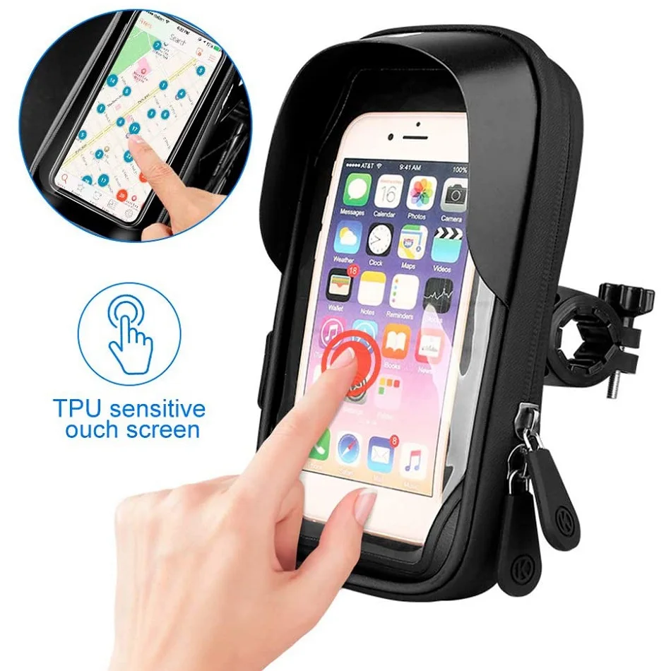 Wasserdichte Fahrrad- und Motorrad-Handyhalterung mit Touchscreen-Tasche für 6,4-Zoll-Geräte, Lenkerhalterung für iPhone 12Pro Samsung – Detail 7