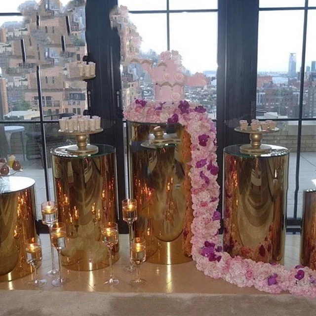 

Mirror Gold Metal Road Lead Flower Vase Flower Stand Table Centerpiece backdrop walkway pillar Wedding Decoration yudao903