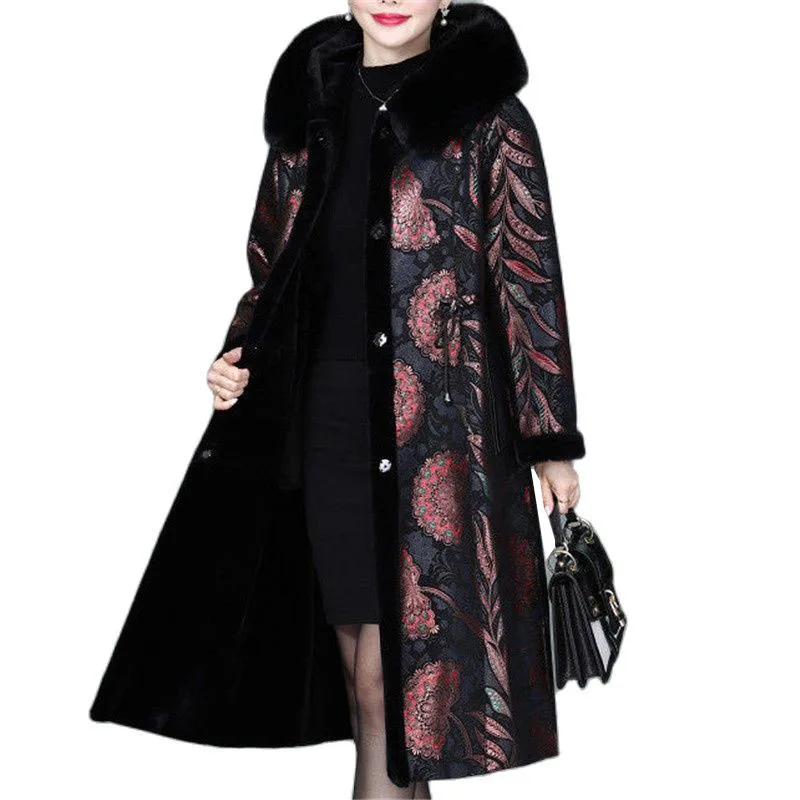 

XL-6XL Winter Women's Fur Coat 2022 New Middle-aged Mother Double-sided One Piece Of Fur Overcoat Femme Hooded Warm Jacket A