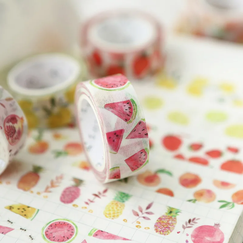 Decor Handgeschilderde Aquarel Fruit Washi Tape Set Citroen Perzik Watermeloen Granaatappel Aardbei Diy Masking Tape Briefpapier