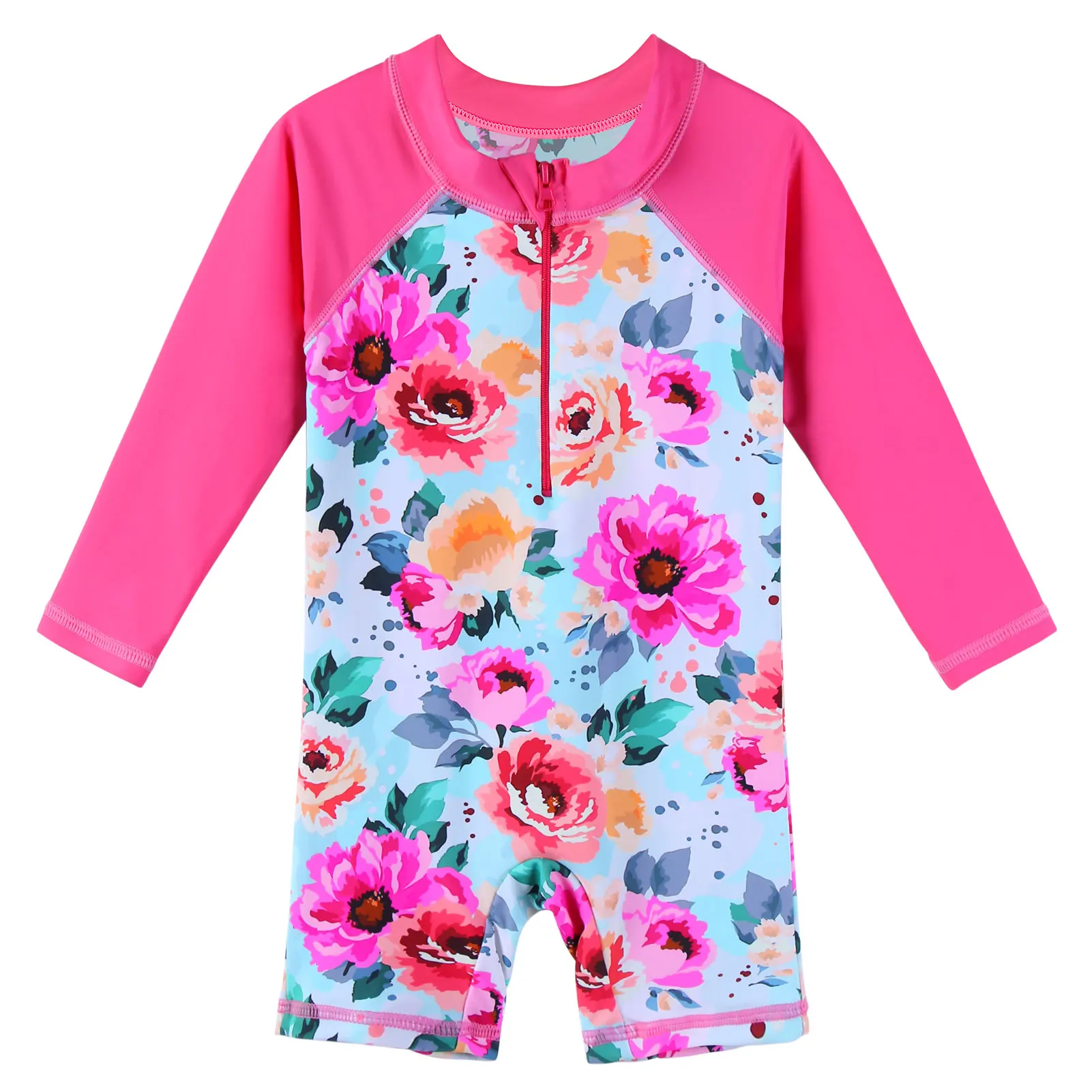 BAOHULU Toddler Girls Swimsuit Floral Print Swimwear One Piece Long Sleeve Bathing Suit with Pants Children Beachwear