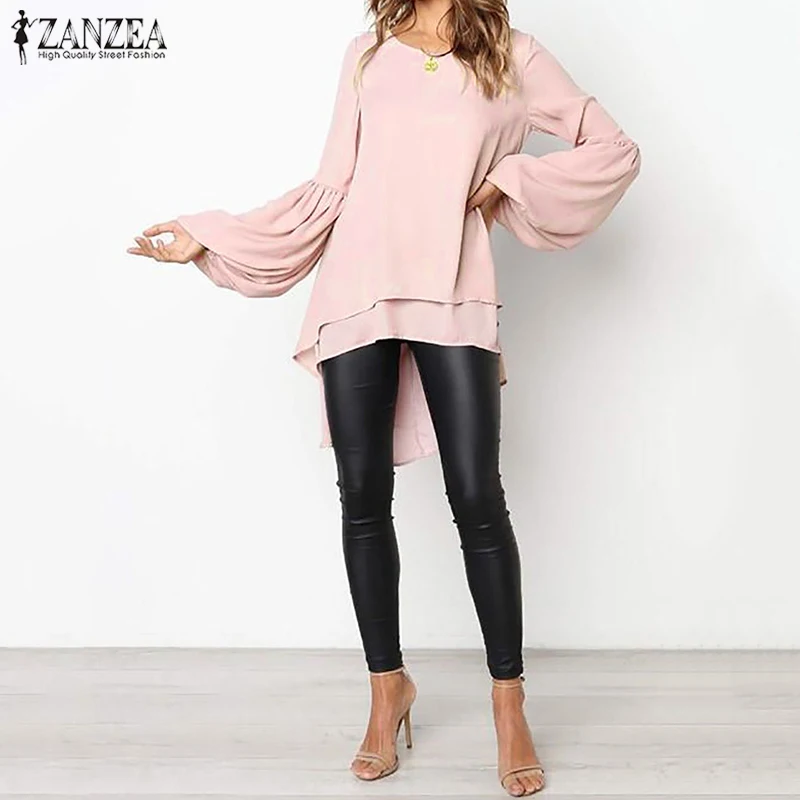 2023 ZANZEA Fashion Puff Sleeve Tops Women\'s Asymmetrical Blouse Elegant Casual Layered Blusas Female Blusas  Tunic