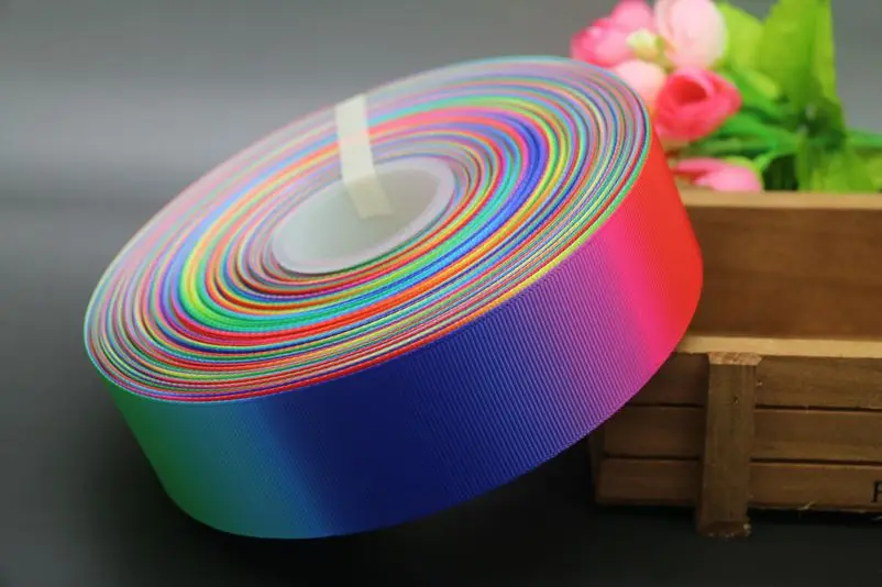 DHK 5 metri colori sfumati arcobaleno 4 dimensioni stampato nastro del grosgrain copricapo fiocco per capelli decorazione del partito fai da te