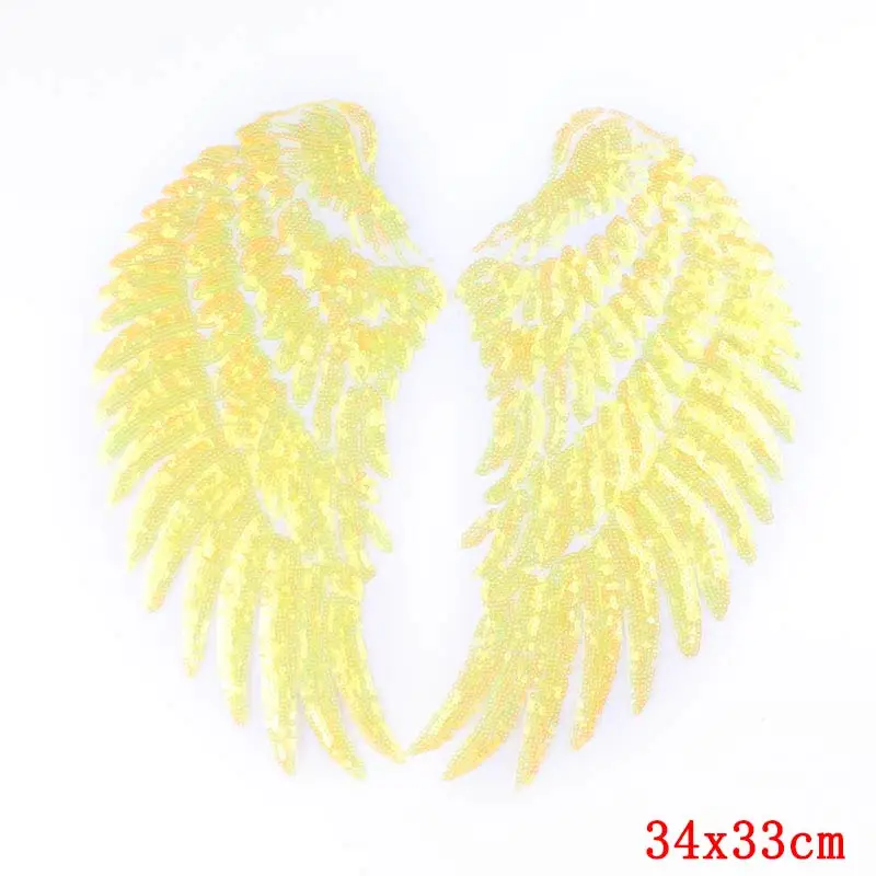 Pulaqi Big Wings Sequin Stripes 1 Pair Wings Embroidered Patches For Clothes Iron Sew On Patches Stickers On Clothes Accessories