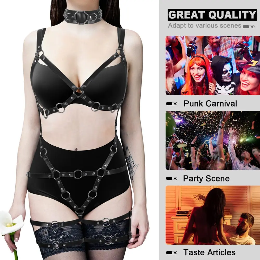 

Goth Sexy Full Body Harness Belt Bondage Lingerie Women Punk PU Leather Harness Bra Chest Straps Suspenders Slim Belts Summer