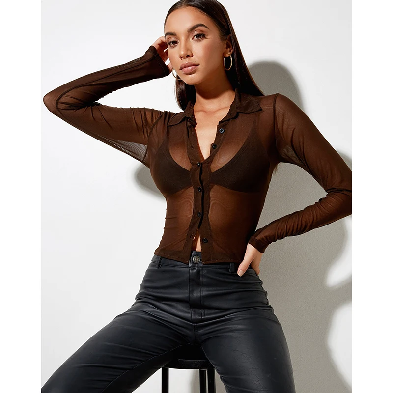 summer blusas 2022 chocolate y2k transparent mesh top perspective sexy mature shirt блузки женские новинки