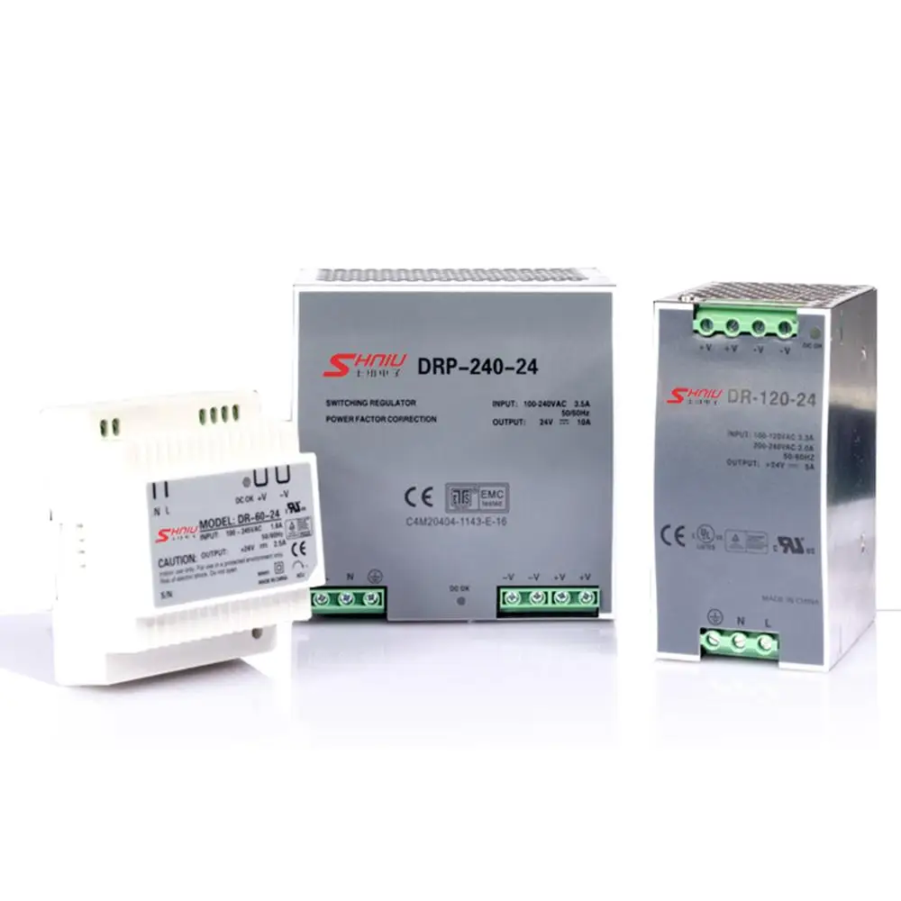 (SHINIU) Din rail power supply DR-60/120/240 220VAC TO 5/12/24/48 factory sale guideway dr6024 dr12024 drp24024 DRL-60alternativ