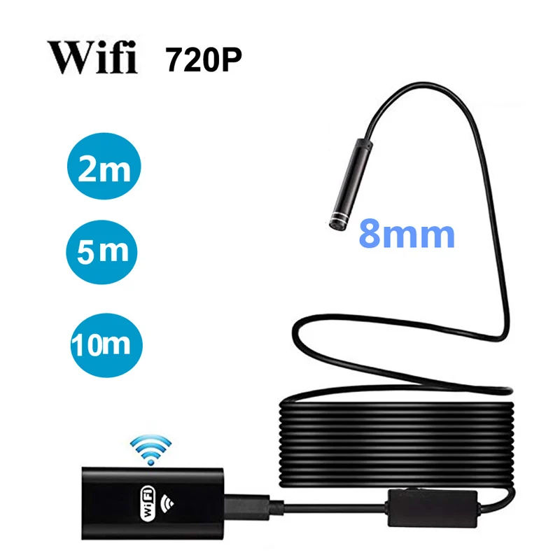 WIFI Semi-Rigied Endoscop Für IOS Android Auto Erkennung Inspektion Endoscop schlangeวิดีโอยืดหยุ่นกล้อง 8 มม.2/5/10M