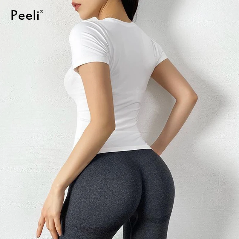 Camicie da corsa a maniche corte Peeli palestra Yoga traspirante Top 2022 magliette maglia sportiva canotta da donna Fitness abbigliamento sportivo