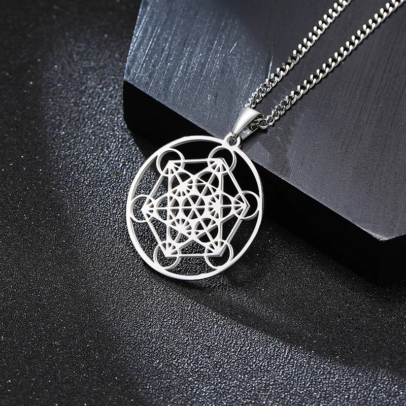 Men Necklace Stainless Steel Geometry Metatron Pendant Necklace for Mens Jewelry