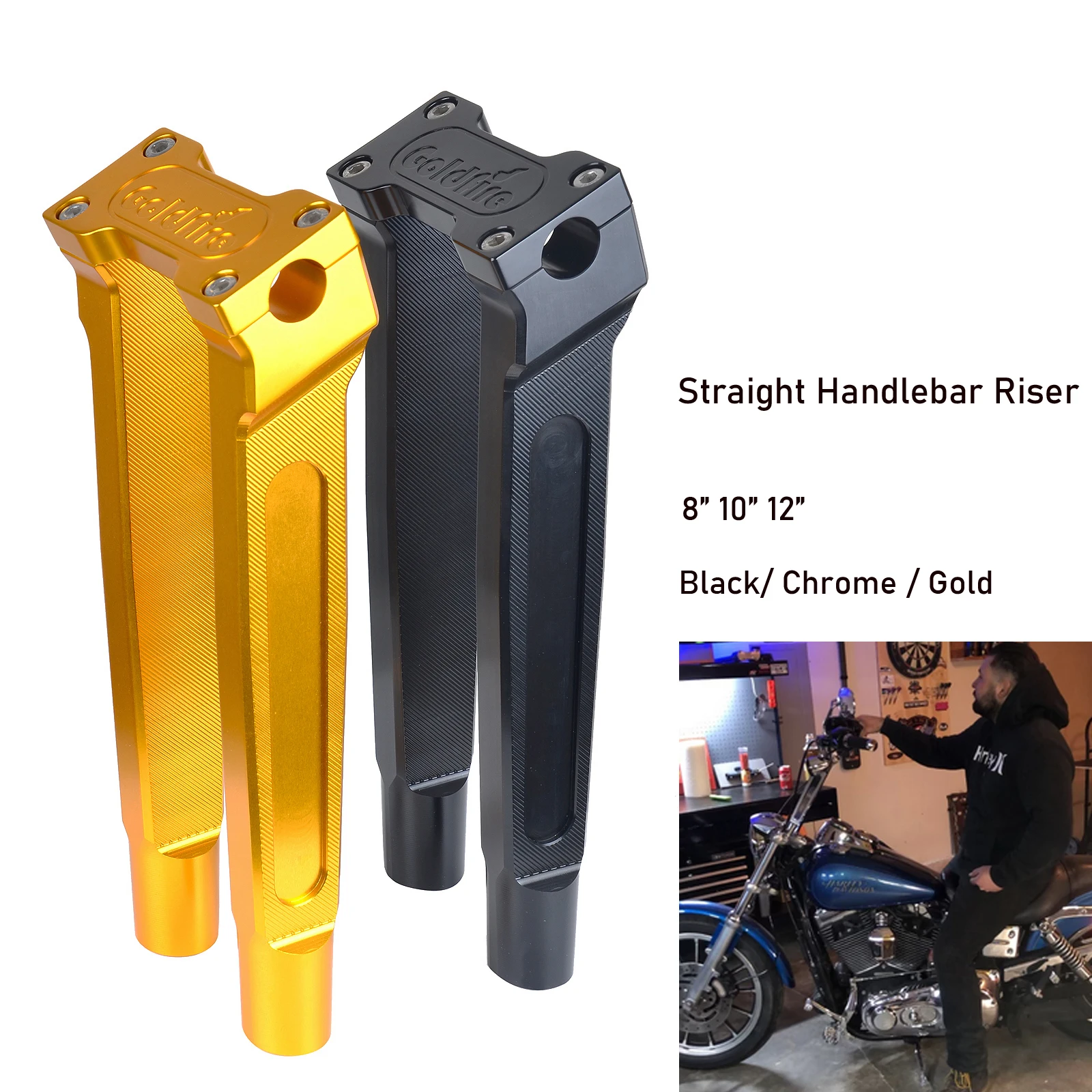 

Motorcycle Handlebar Riser 8" 10" 12" Straight Challenger Risers Fits for 1” Handlebar Harley Indian Yamaha Suzuki Honda