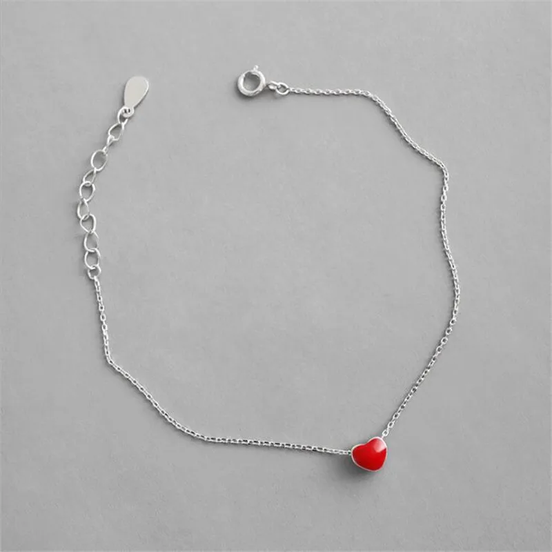 

New Fashion Beautiful 925 Sterling Silver Jewelry Bracelets Love Red Heart Simple Personality Sweet Bracelets SL065