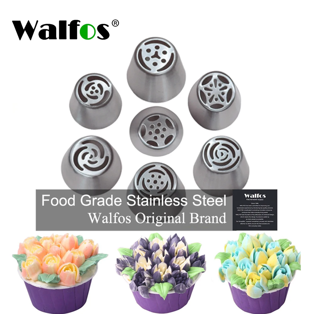 

Walfos 7PC/set Stainless Steel Russian Tulip Icing Piping Nozzles Pastry Decoration Tips Cake Decoration Rose Cake Tools