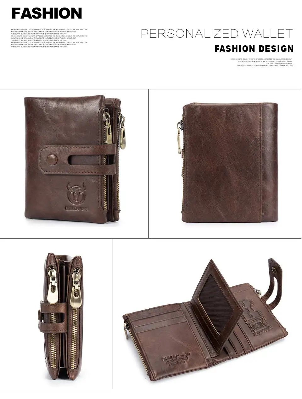 Bull captain Echt leder RFID Männer Brieftasche Kredit Visitenkarte halter Doppel reiß verschluss Rindsleder Brieftasche Geldbörse Carte ira 021 – Detail 5