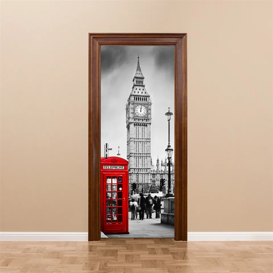 Creative 3D Vision Door Sticker For Living Room Bedroom Home Design Decor Wallpaper Self-adhesive Vinyl Poster Wall Decal Murals