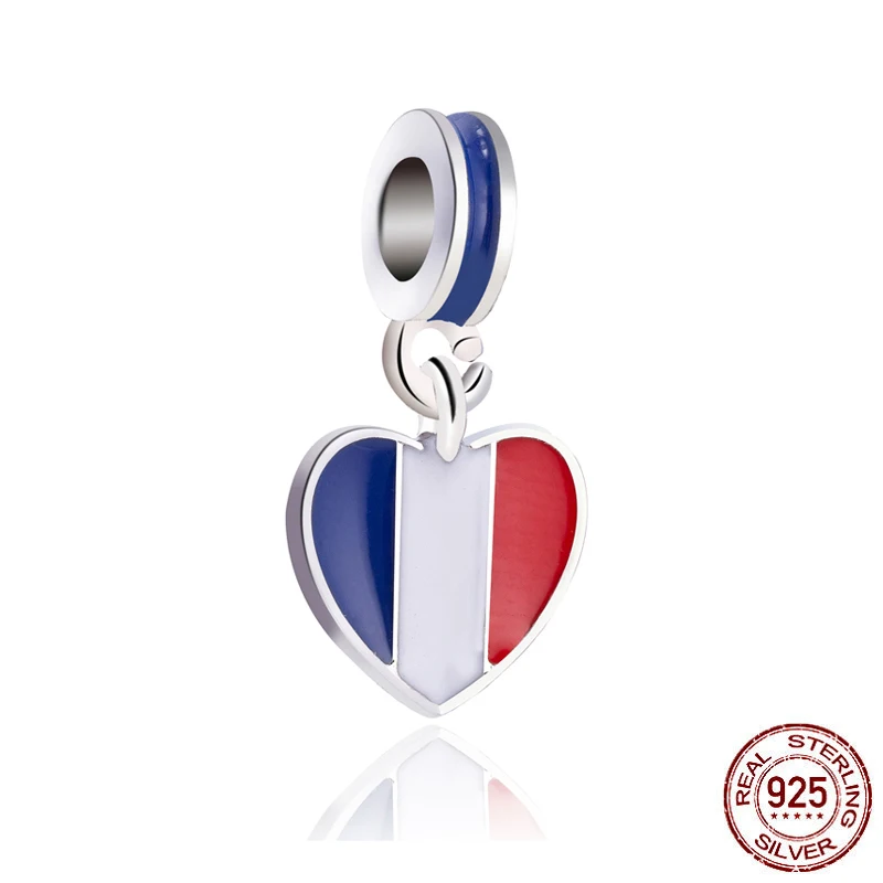 Hight Quality 925 Sterling Silver French Flag Dangle Charm Pendant Fit Original Pandora Women Bracelet DIY Jewelry Accessories