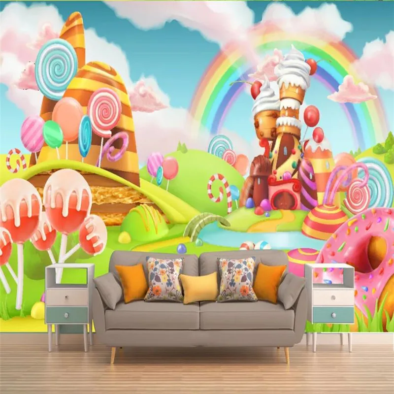 Milofi  Large 3D wallpaper mural custom cute cartoon fantasy dessert lollipop children room background wallpaper mural