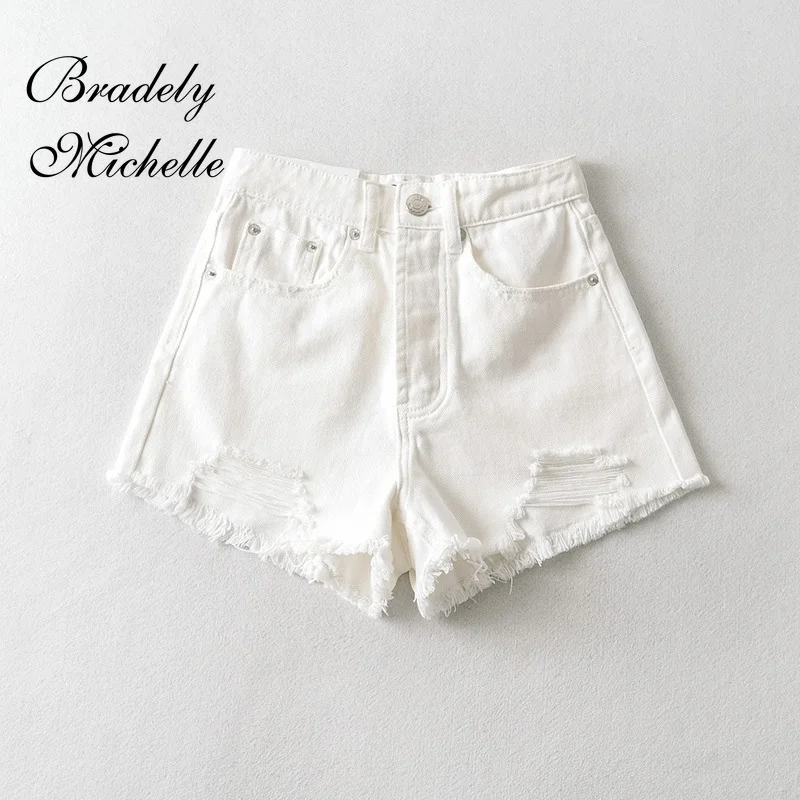 BRADELY MICHELLE – jean court en Denim pour femmes, Sexy, basique, taille haute, ouvertures de jambes, Streetwear, nouvelle collection été 2021