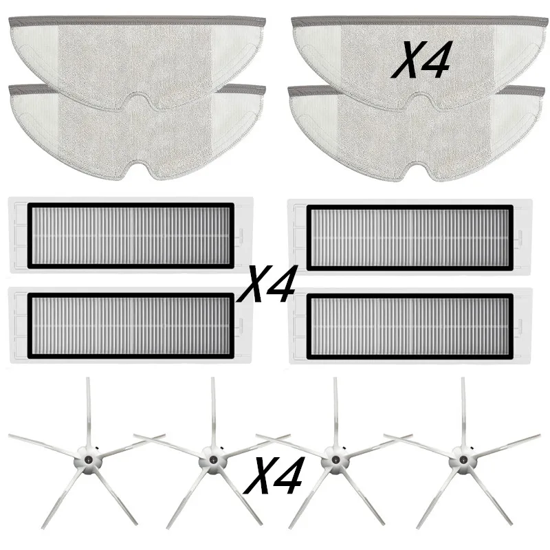 Xiaomi-robô aspirador de pó, 4 escovas, 4 filtros, 4 esfregões, melhor qualidade, para roborock s6, max, maxv, s6max, s6maxv