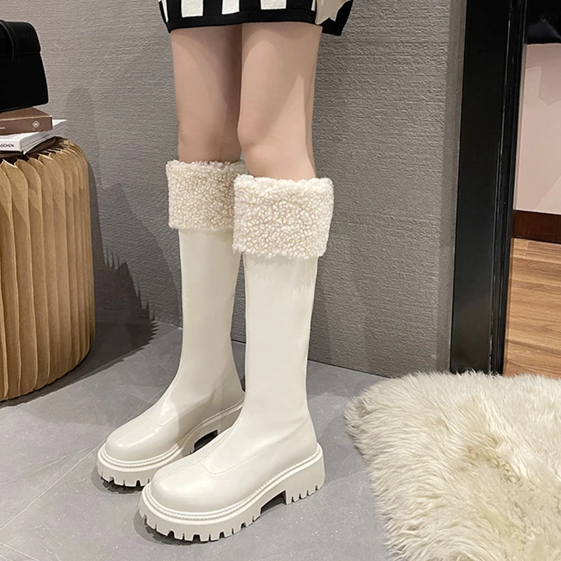 

Women's Wool Plush and Velvet Boots, Women's Thin and Warm Snow Boots, Rubber Flat-Bottomed Casual Winter Boots 4cm