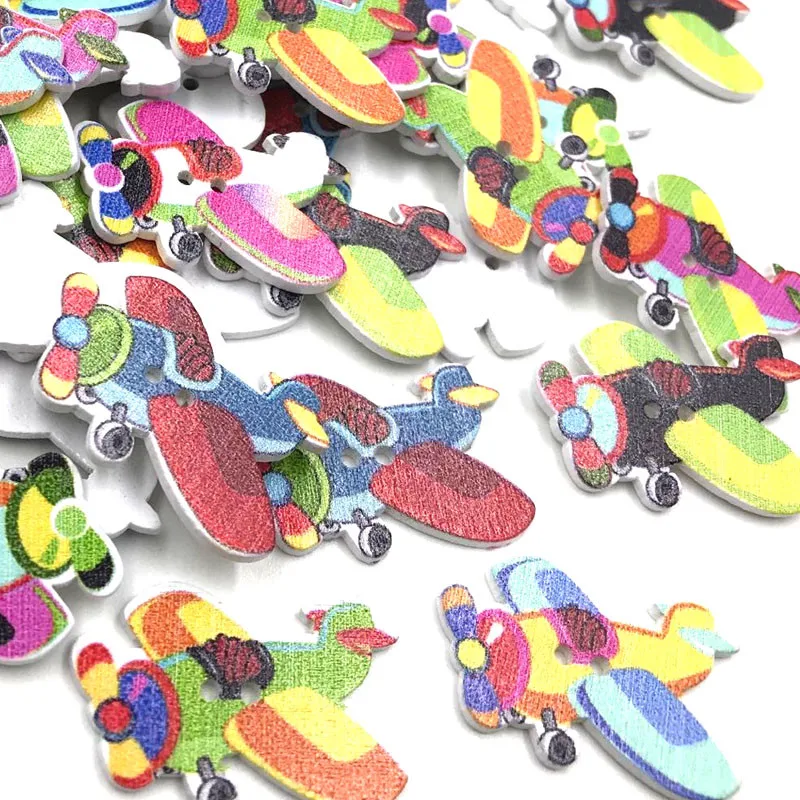 

25 шт. деревянные пуговицы для самолетов со смешанным узором, подходят для шитья, скрапбукинга, 2 отверстия, 29 мм, WB439