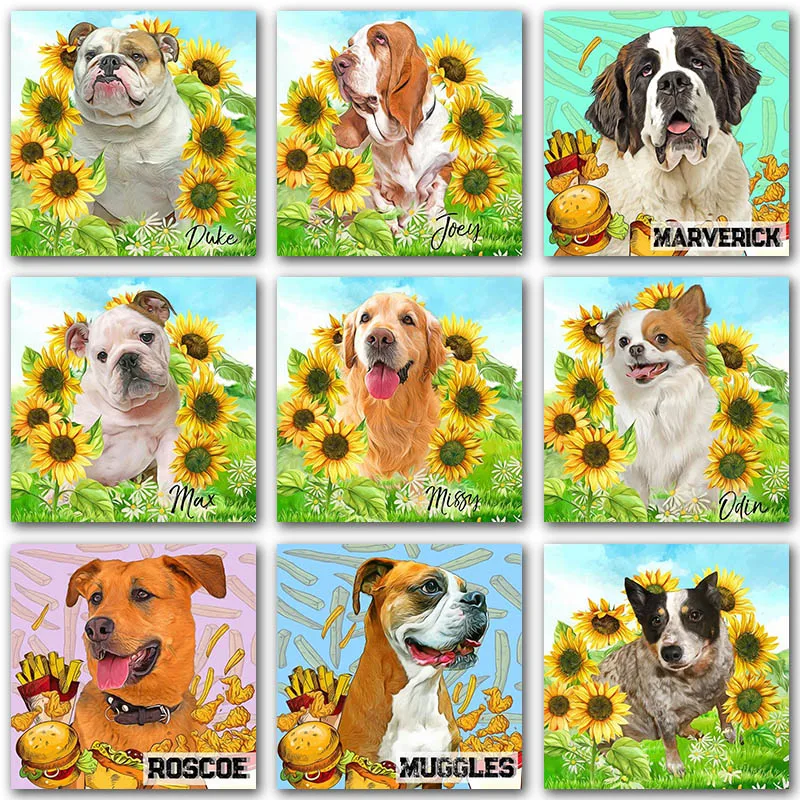 5D DIY Diamond Painting Animals Dog Puppy Cute Bulldog sunflower Full Square&Round embroidery mosaic Cross stitch home decor art